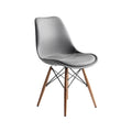 Modern Grey Upholstered Chair with Wooden Legs and Stylish Design