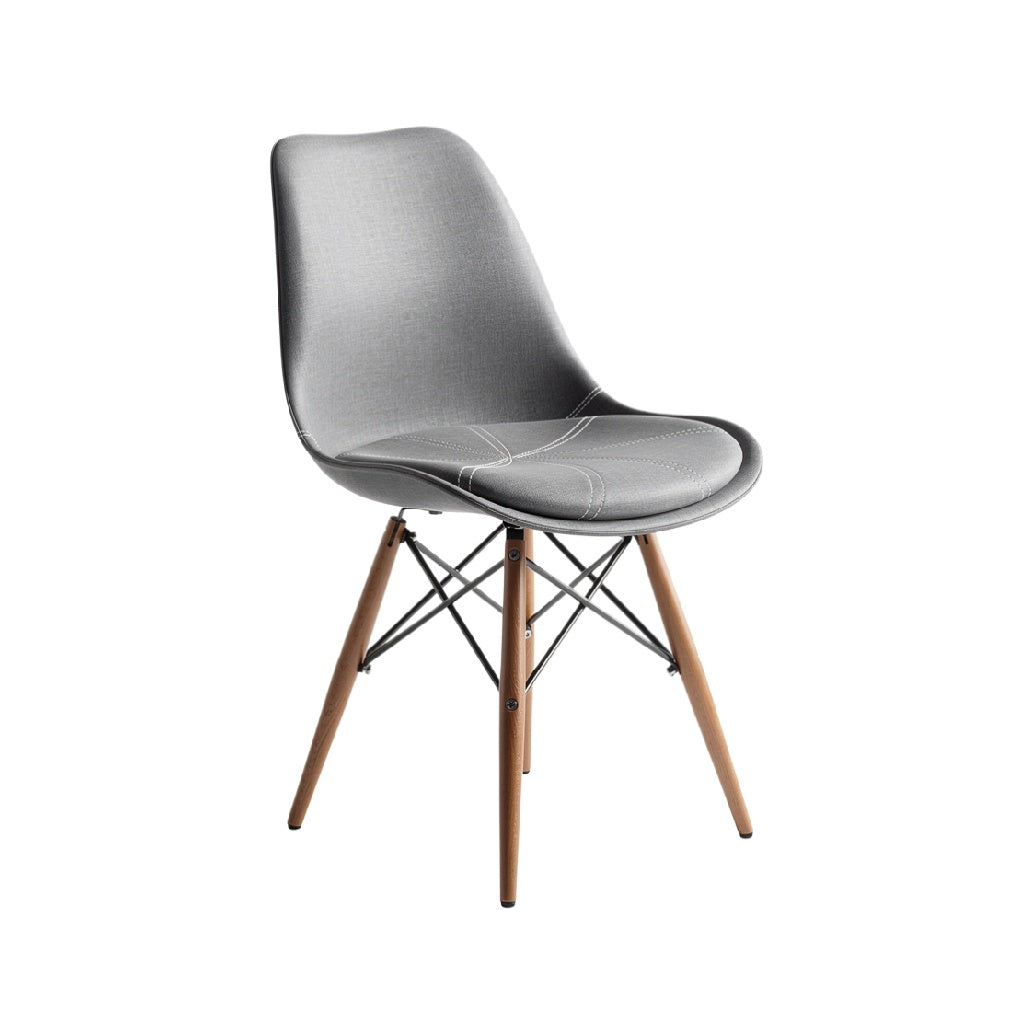 Modern Grey Upholstered Chair with Wooden Legs and Stylish Design