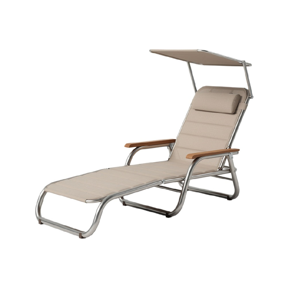 Adjustable Outdoor Reclining Lounge Chair with Canopy and Pillow